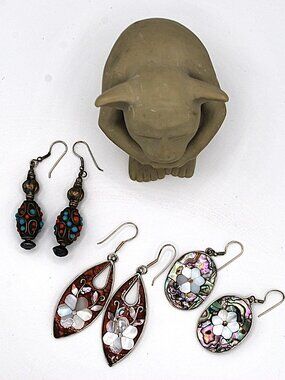 Jewelry Three Unique Drop Long Earrings Mother of Pearl + Beaded